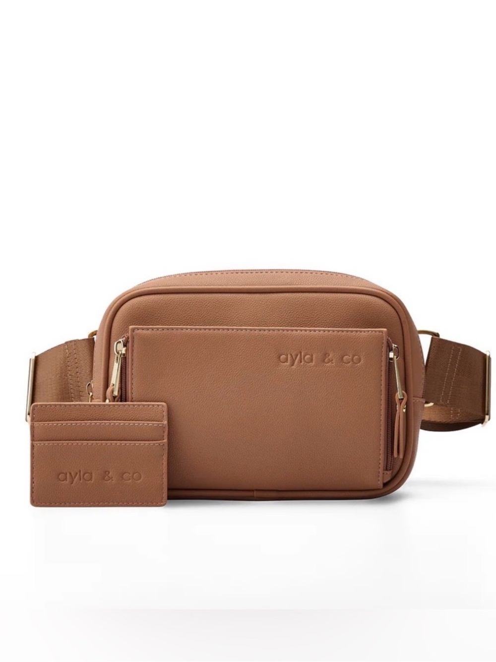 Ayla & Co Tan Belt Diaper Fanny Pack Bag with Matching Cardholder
